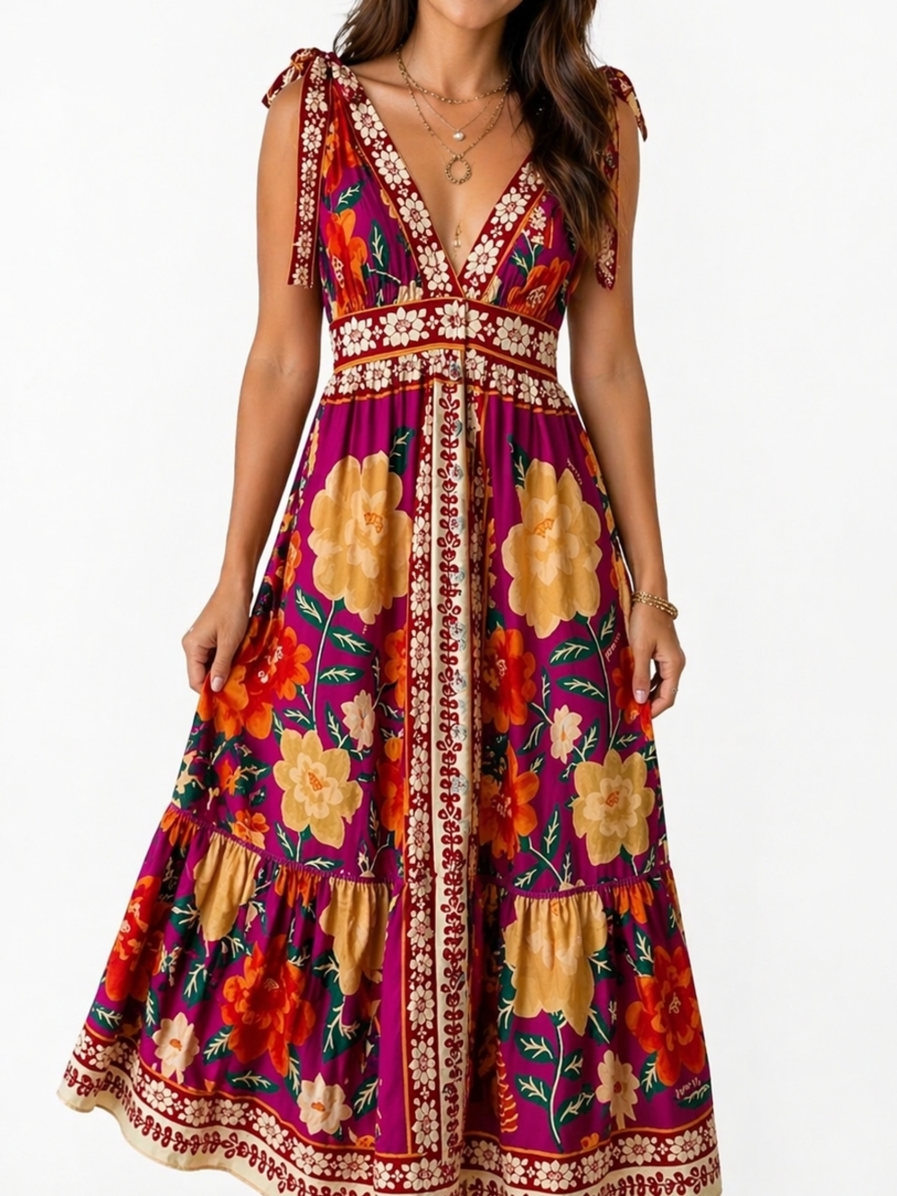 FARM Rio Pink Flower Tapestry Midi Dress
